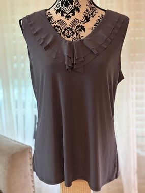 dressbarn Charcoal Gray Ruffle-Neck Sleeveless Camisole